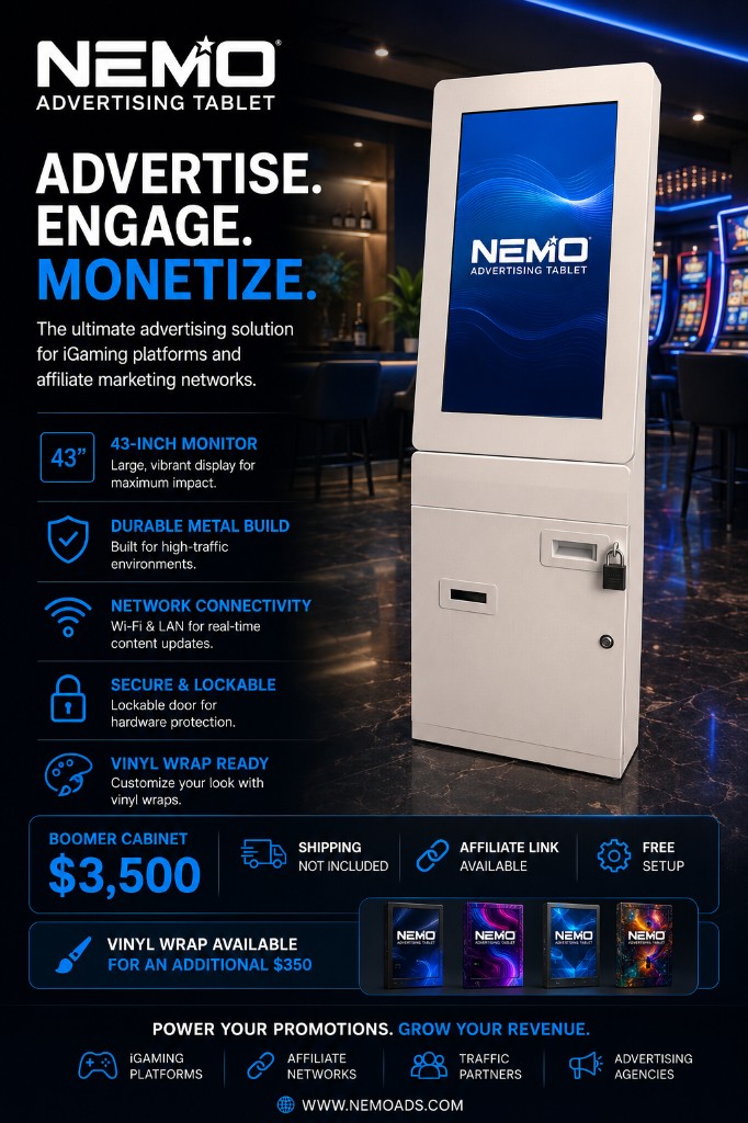 NEMO Boomer Cabinet, a 43 inch free-standing advertising kiosk