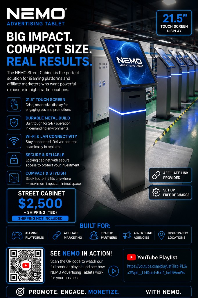 NEMO Street Cabinet, a slim 21.5 inch touch-screen advertising cabinet